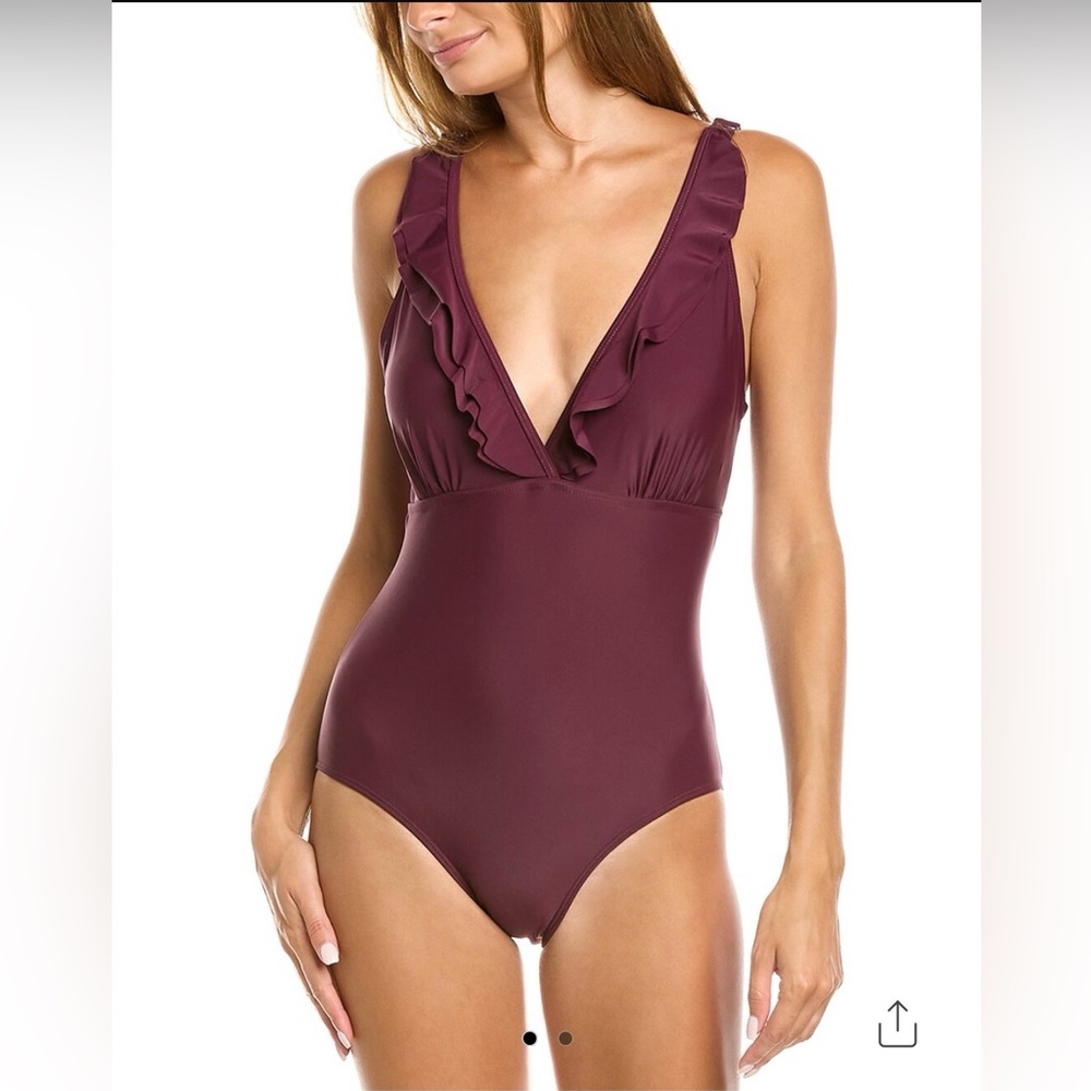 René Lion Ruffle Burgundy One-Piece